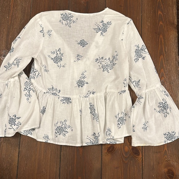Zara White and Blue Cotton Blouse Size M - Picture 5 of 9